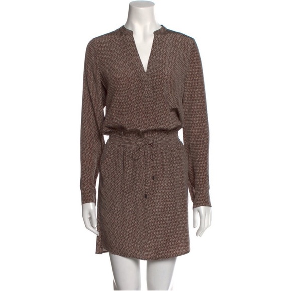 VINCE Silk long sleeve v-neck midi dress Brown Size 2 - Picture 1 of 5
